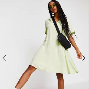 Weekday Sage Green Millie Smock Mini Dress